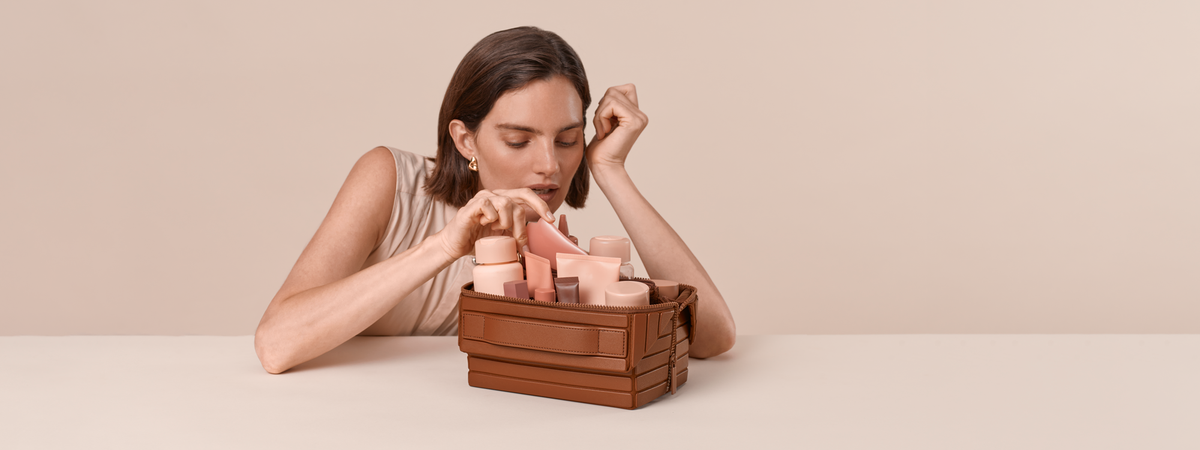 An artistic shot showing a model organizing a large vicuna kit