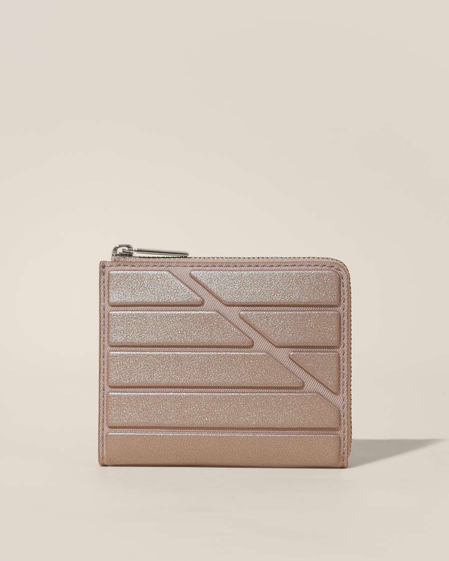 Closed Afform Bronze Zip Wallet with structured horizontal bar design on the front