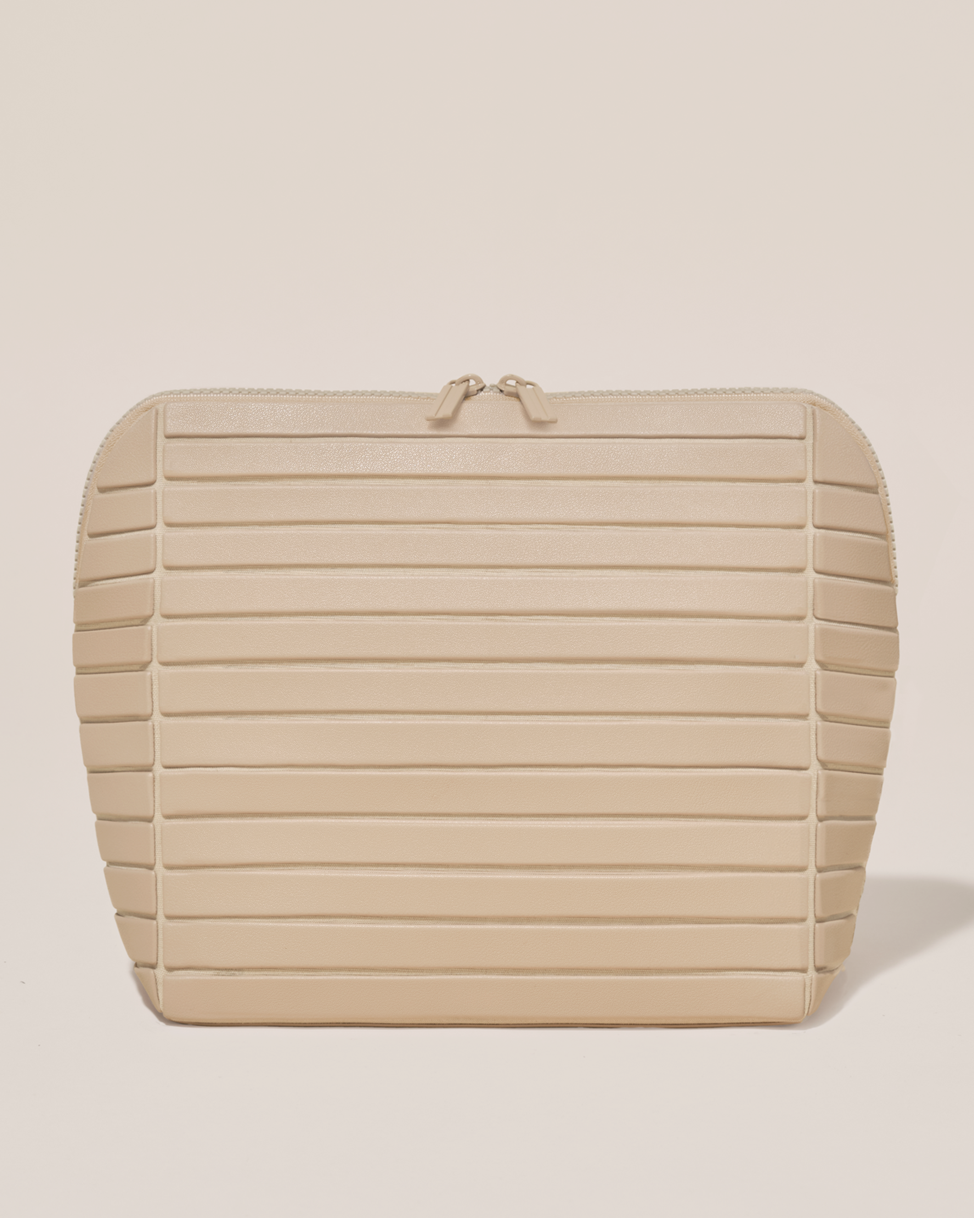 Closed Afform Large Bisque (white) Traveller makeup bag with structured horizontal bar design