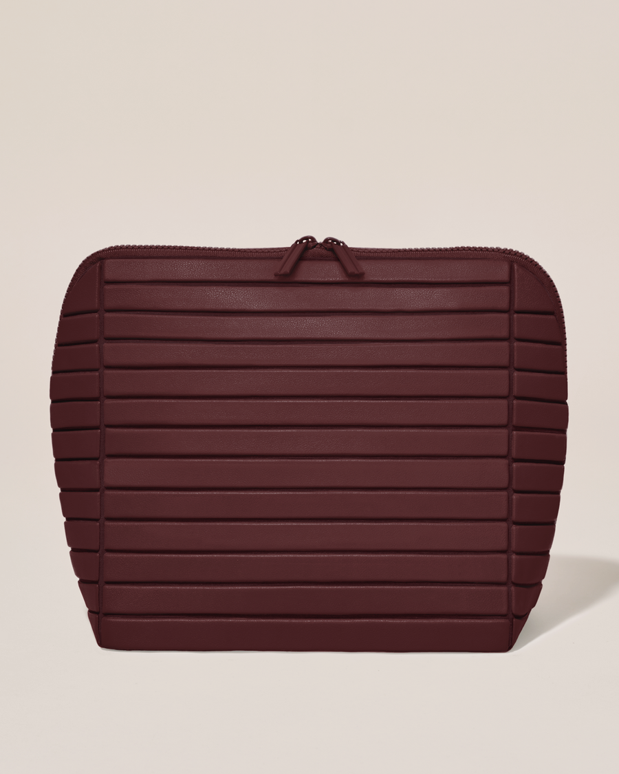 Closed Afform Large Cassis (maroon) Traveller makeup bag with structured horizontal bar design
