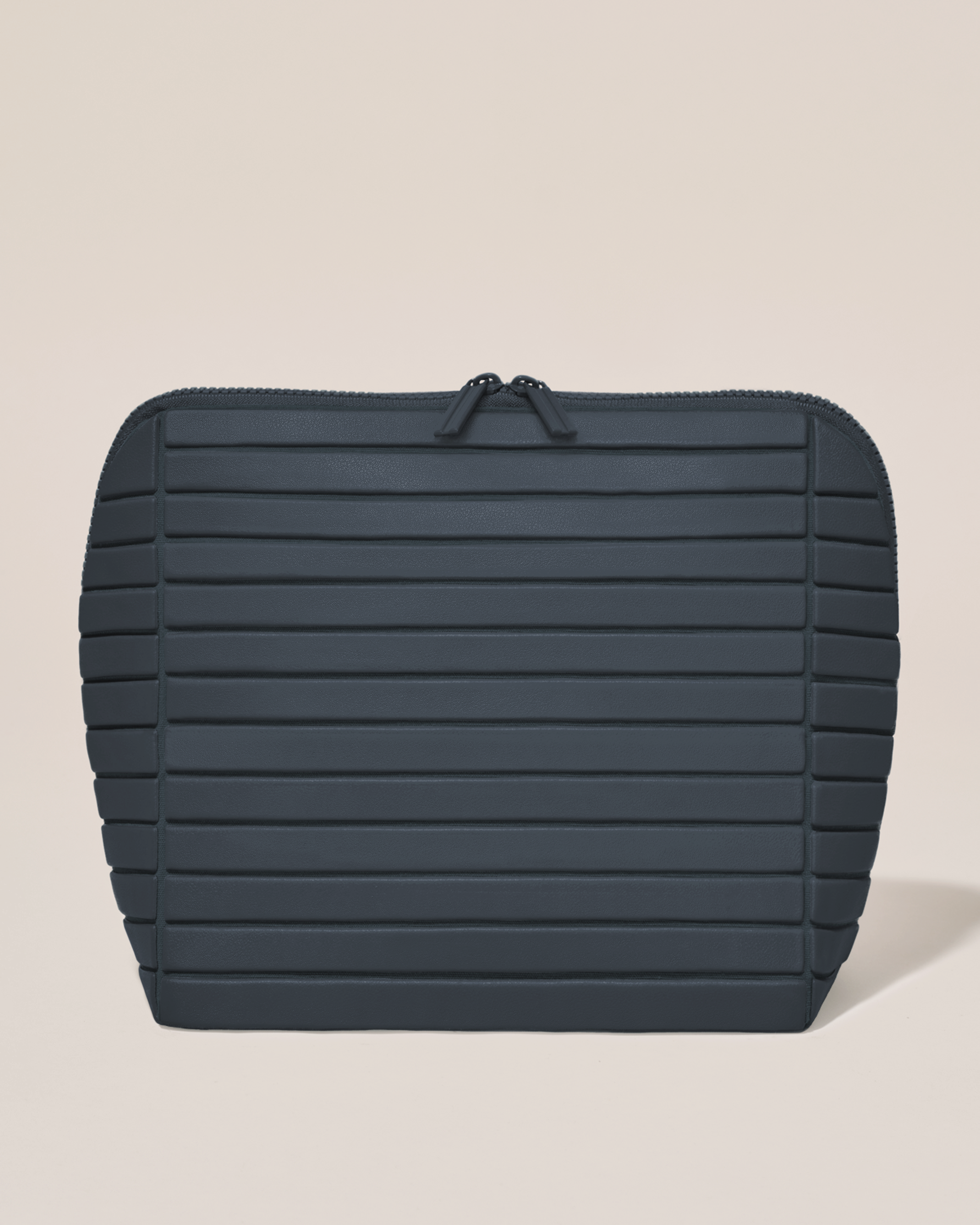 Closed Afform Large Indigo (navy) Traveller makeup bag with structured horizontal bar design