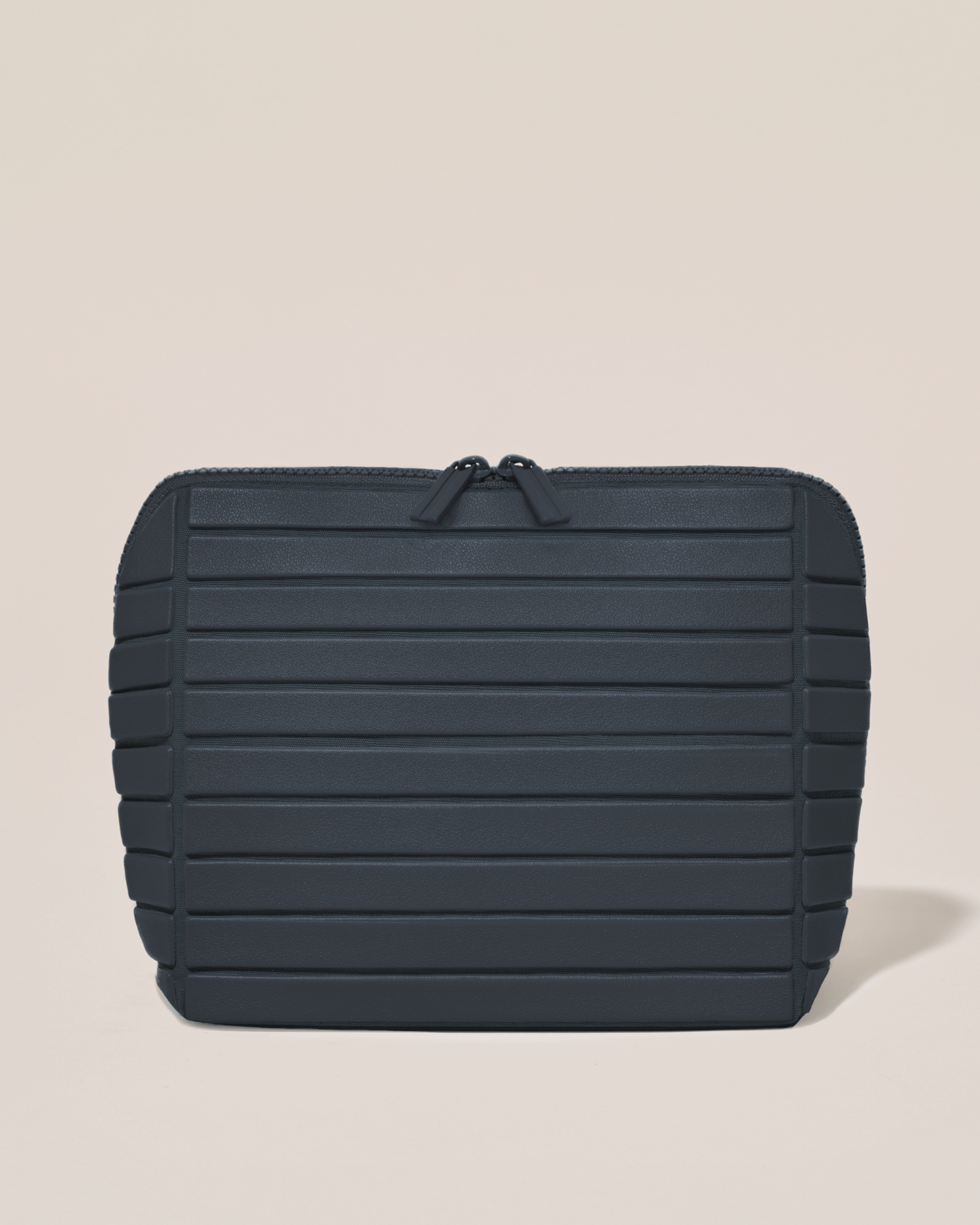 Closed Afform Medium Indigo (navy) Traveller makeup bag with structured horizontal bar design