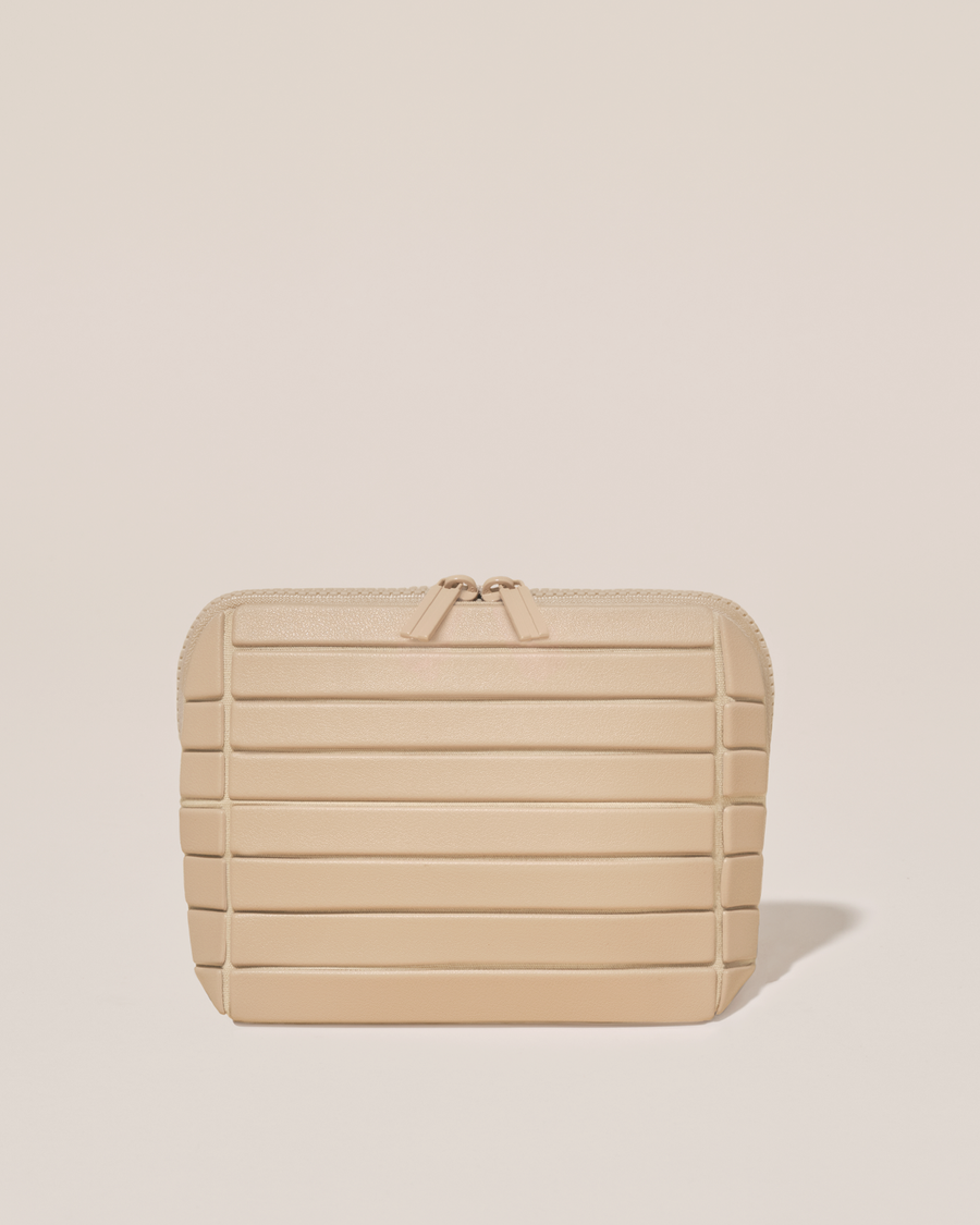 Closed Afform Small Bisque (white) Traveller makeup bag with structured horizontal bar design