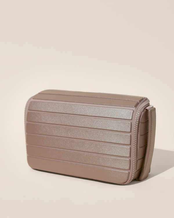 Closed Afform bronze Tech Kit electronics organizer, exterior view showing structured silhouette and carry handle