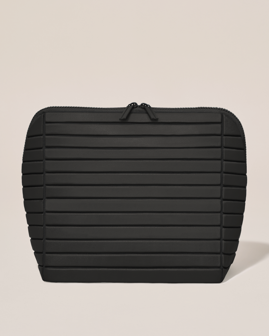 Closed Afform Large Onyx (black) Traveller makeup bag with structured horizontal bar design