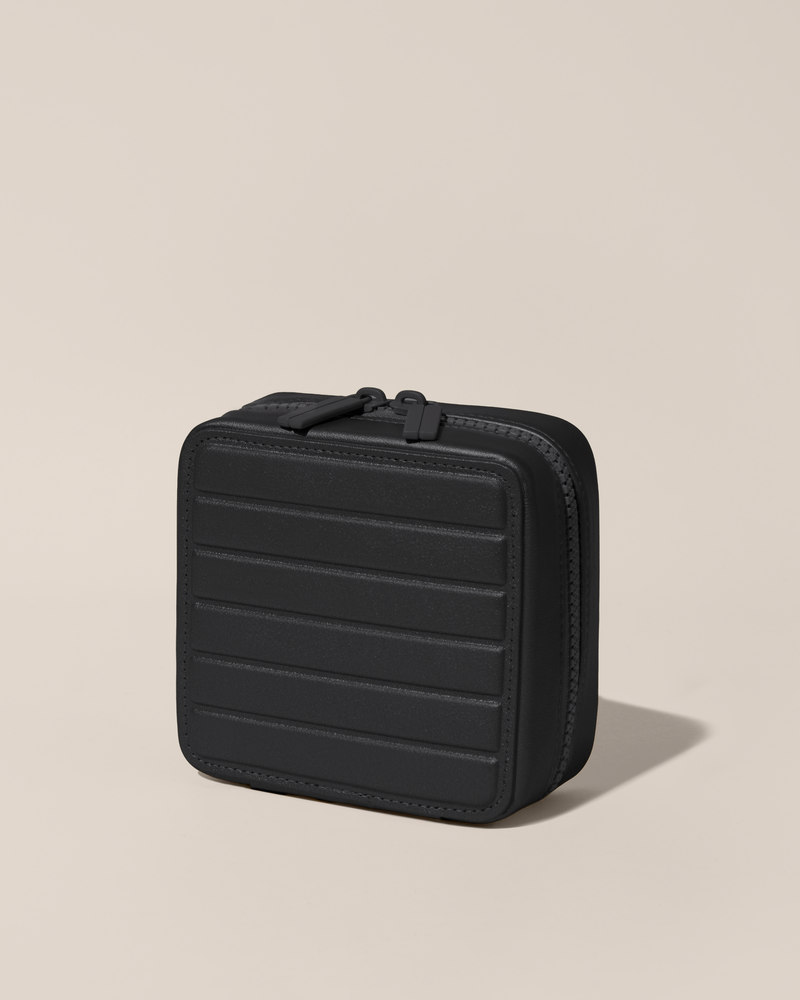 Closed Afform Small Onyx (black) Vault jewelry case with a compact, zip-around design for elevated jewelry organization