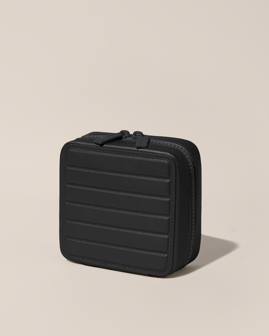 Closed Afform Small Onyx (black) Vault jewelry case with a compact, zip-around design for elevated jewelry organization