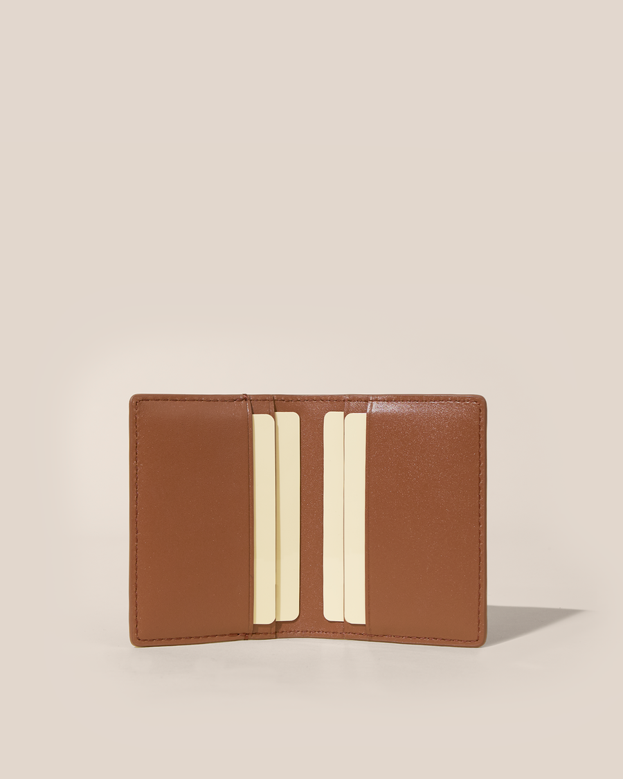 Open Afform Vicuna Card Case showing four interior card slots holding cards