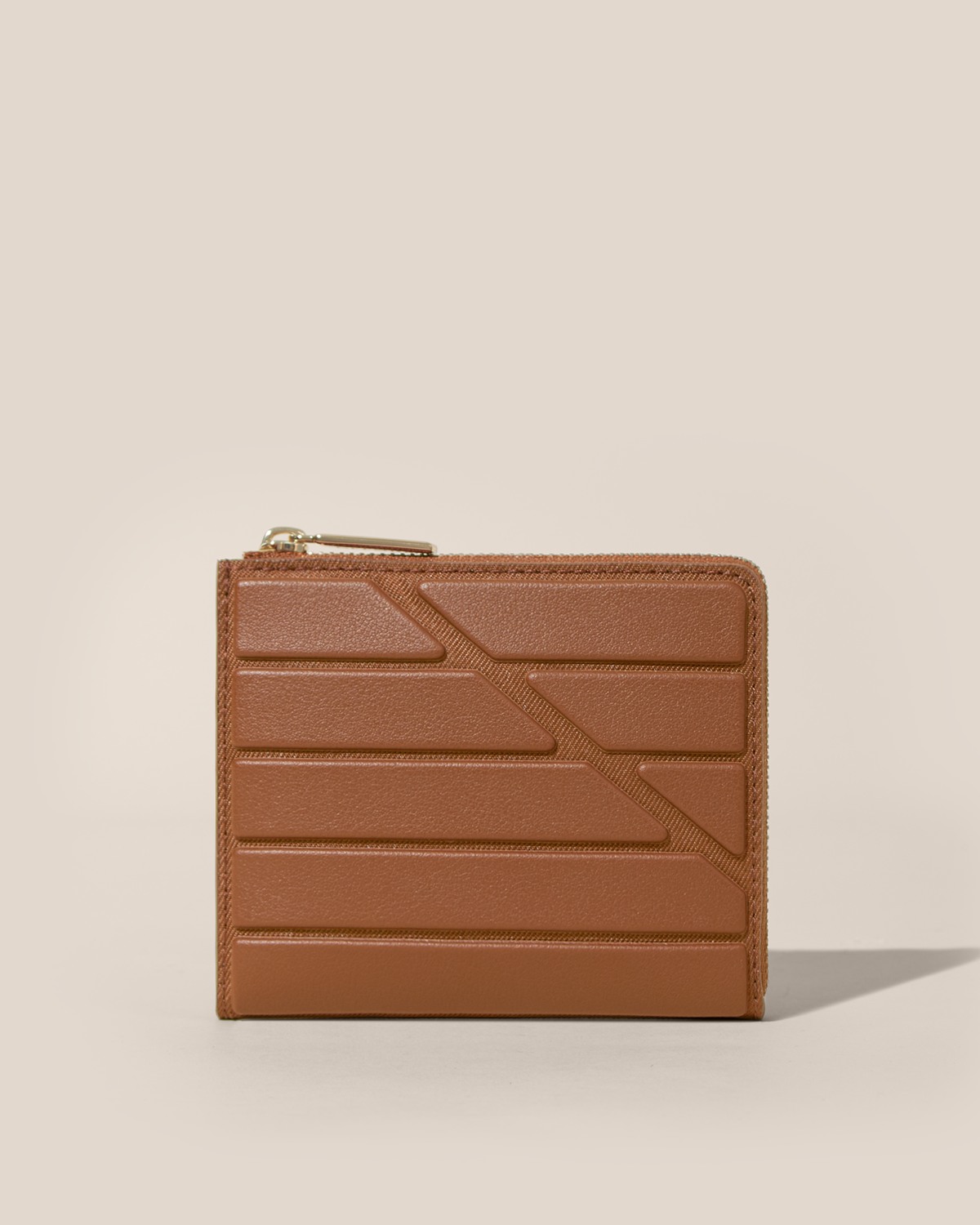 Closed Afform Vicuna Zip Wallet with structured horizontal bar design on the front